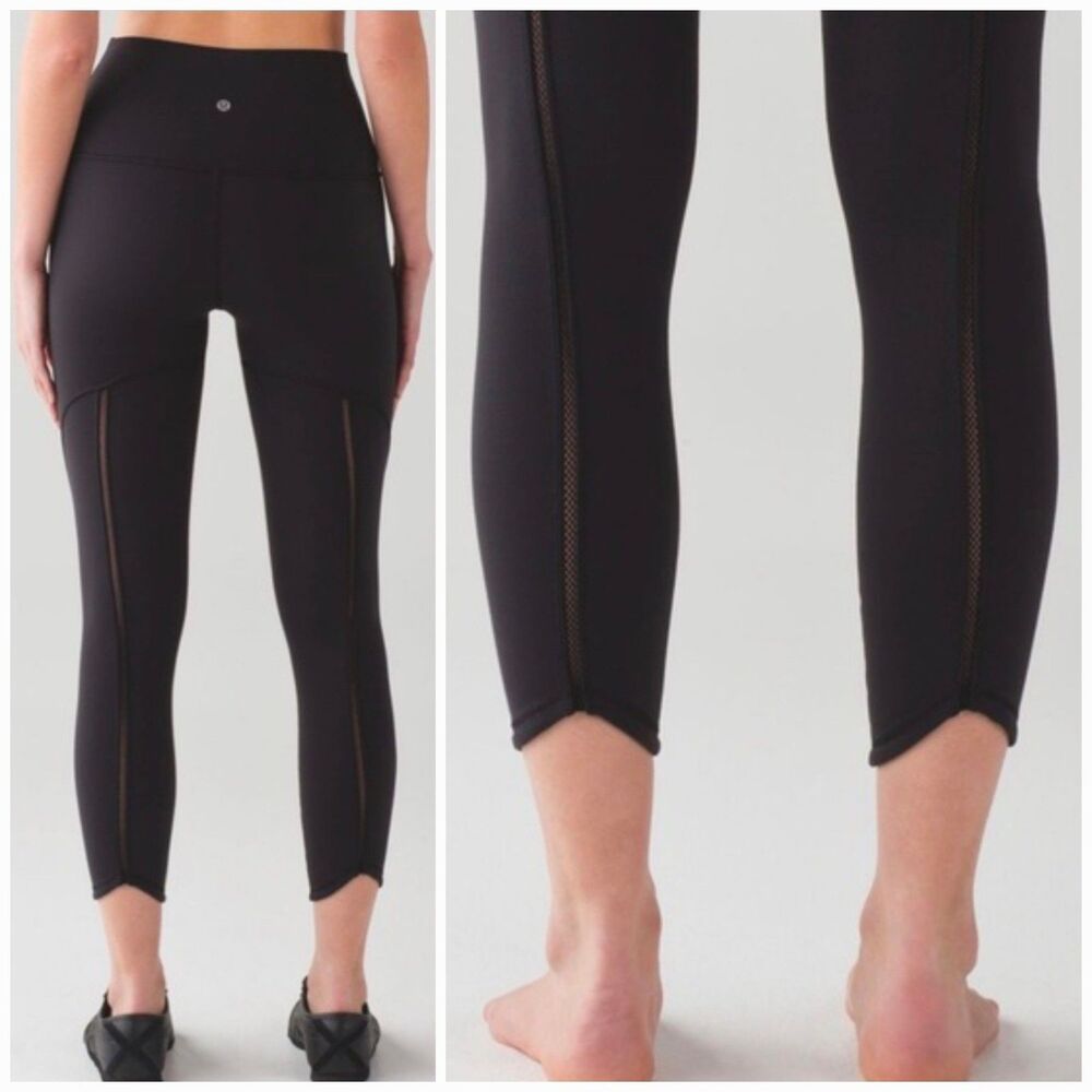 Lululemon Rare/HTF Sz 10 Wunder Under SE HR Mesh LineUp Black Crop Leggings Yoga